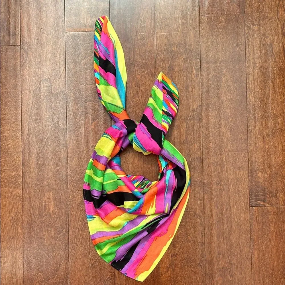 Echo Vibrant Multicolor Abstract Scarf Made With Two Types Of Fabric, Super Fun